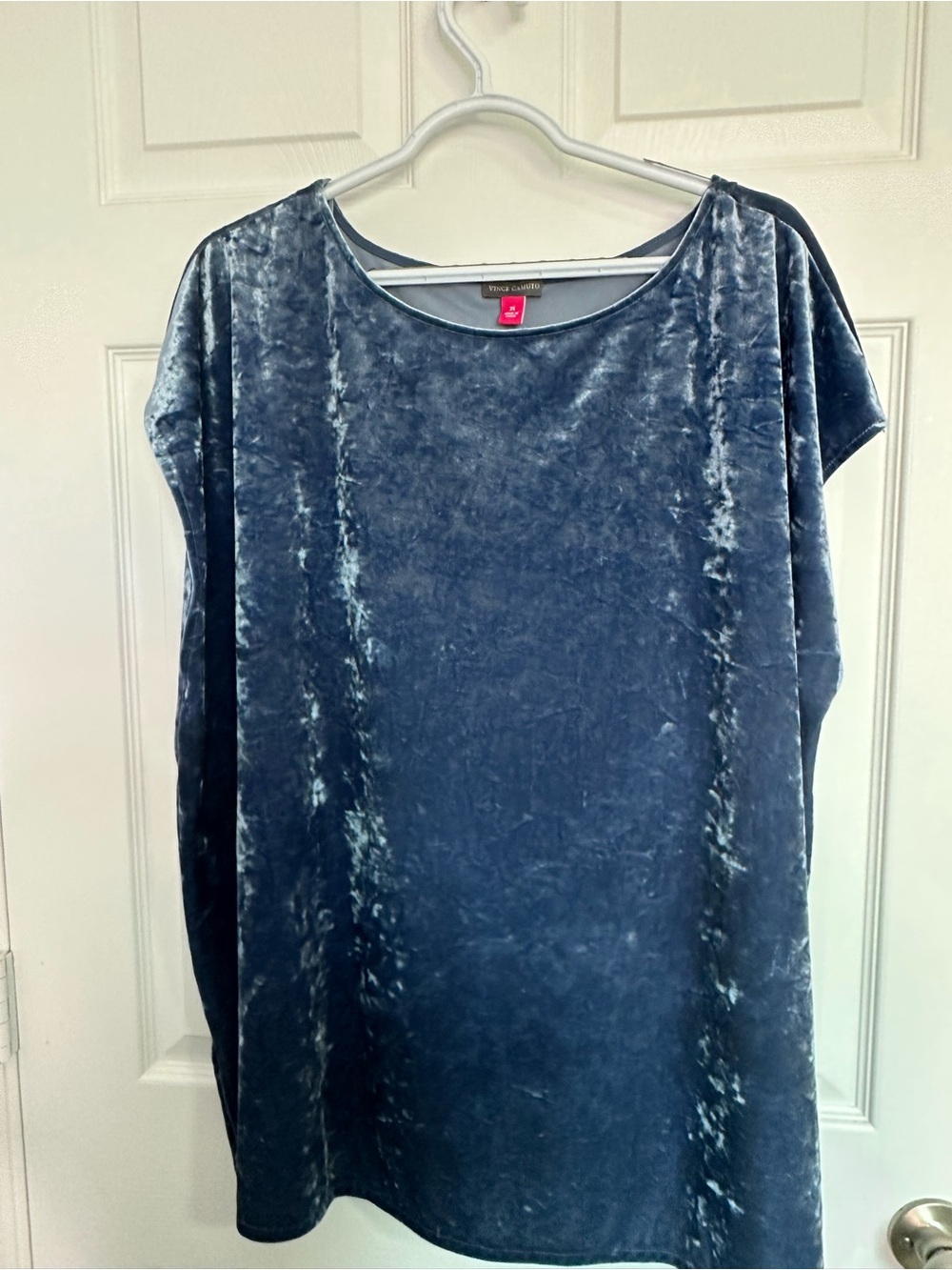 Vince Camuto Women's Crushed Velvet Scoop Neck Top in Blue